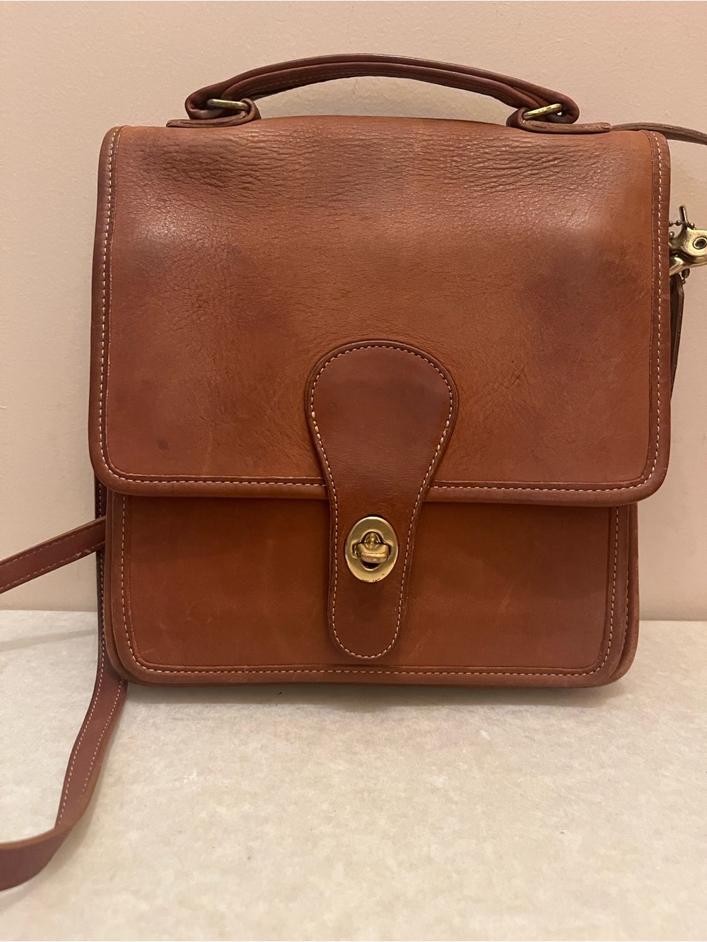 Coach Brown Leather Messenger Bag with Brass Turn-Lock. # E4L-5130